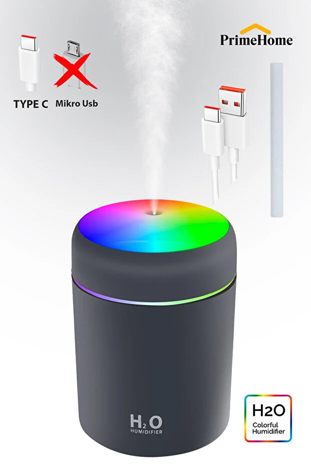 H2o 300 ml Type C Girişli Hava Nemlendirici Ve Aroma Difüzörü Antrasit